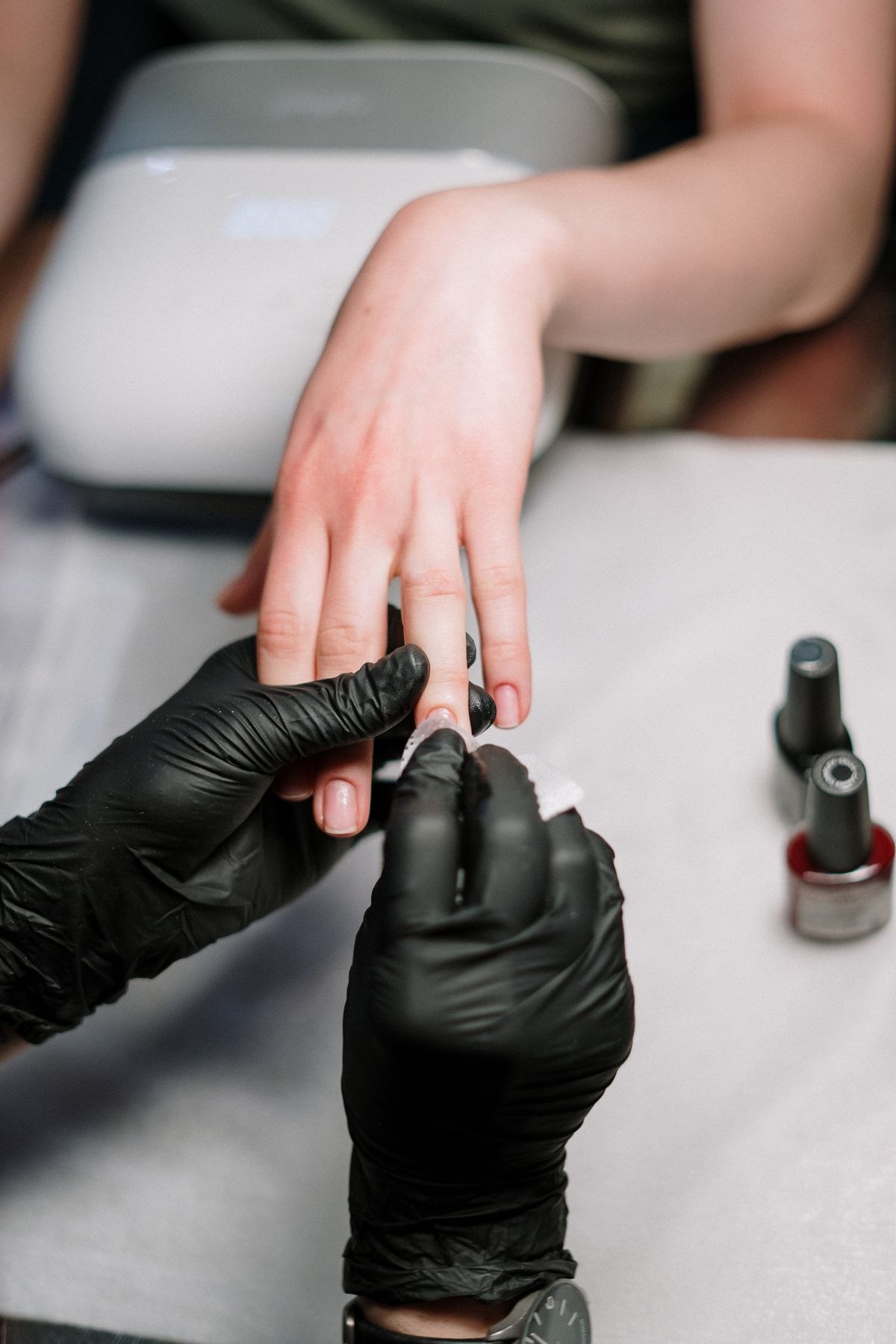 Manicure in progress at Nails by Tina, Carlsbad